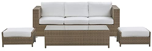 Outdoor Lounge Set in Braun Sofa Kaffeetisch 2 Ottomane Auflagen Weiß Belluno