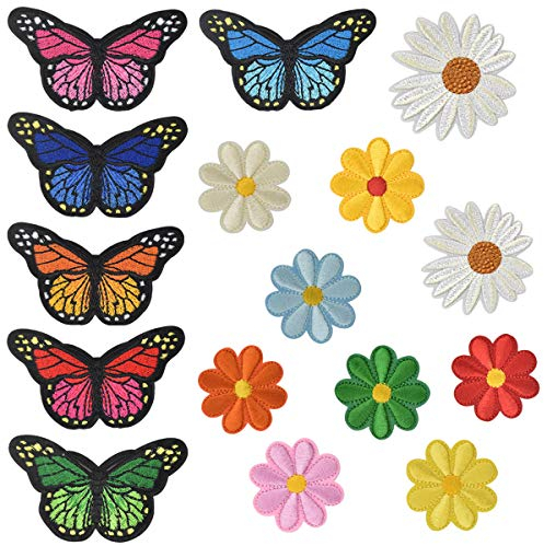 16pcs Aufnäher Patches Aufnäher zum Aufbügeln Aufbügler Patches Bügelflicken Kinder Bügel Blumen Aufnäher DIY Kleidung Patches Aufkleber Gestickten Aufnäher Applikation Flicken zum Aufbügeln Jeans