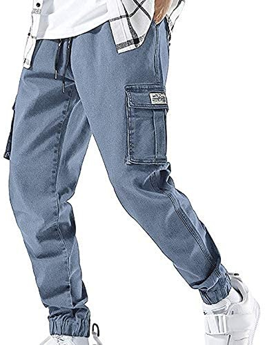 XYXIONGMAO Streetwear Hip-Hop-Cargo-Jogginghose für Herren, Denim-Overall, Sportgeschirr, Füße, Harlan-Freizeithose, Schwarz, Mittel