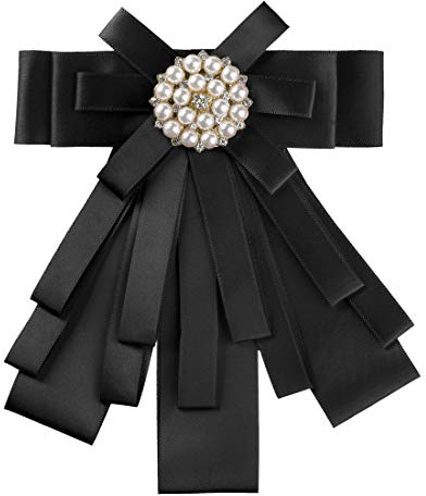 Allegra K Damen Brosche Schleife Knoten Perle Retro Elegante Pin Einfarbig Schleifenbrosche Schwarz One Size