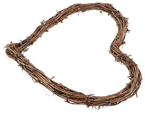 Inzopo Heart Wreaths - Rustic Wicker Wall Decor, Hanging Decoration Rattan Wreaths for Valentine’s Day, Weddings, Front Door Display - Brown, 25cm