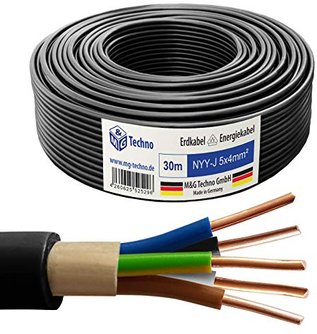 M&G Techno 30m NYY-J 5x4 mm² Erdkabel Elektrokabel Beton und Freien Kupfer Made in Germany, schwarz, 10961