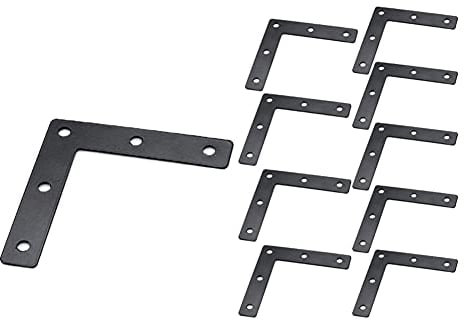 KAIISSA Flache L-Eckwinkel, 10 Stück, 80 x 80 mm, Metall, rechtwinklige Eckstrebe, Reparaturplatte, Möbelbefestigung, Verbindungsstück für Holzregal, Schrank, Tisch, Stuhl (L Form)