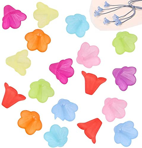 LATRAT 250 Stück Blütenkelche Farbe Blüten Perlen Blume, Acryl 14mm für Engelanhänger Blütenfeen Blumen Spacer Perlen Beads zum Basteln