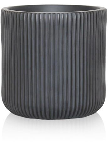 IDEALIST 30cm Outdoor Plant Pot | Ribbed Black Reinforced Stone Flower Pot with Drainage Holes D30 H30.5 cm, with Inner Top D26 cm, 15 litres