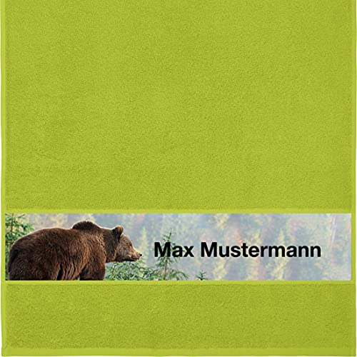 Manutextur Handtuch mit Namen - personalisiert - Motiv Bär - viele Farben & Motive - Dusch-Handtuch - hellgrün - Größe 50x100 cm - persönliches Geschenk mit Wunsch-Motiv und Wunsch-Name