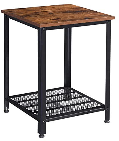 H JINHUI 2 Tier Side Table, Narrow Sofa End Table, Coffee Table with Storage Shelf, Industrial with Metal Frame Bedside Table, Easy Assembly, for Small Spaces, Living Room, Bedroom, Rustic Brown