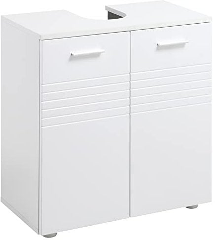 kleankin Waschbeckenunterschrank Badezimmerschrank Waschtischunterschrank mit 2 Türen Regal verstellbar U-förmiger Ausschnitt Spanplatte Weiß 60 x 30 x 62,5 cm