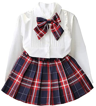 Enfants tout-petits bébé fille jupe tenue à volants chemise à manches longues T-shirt blanc haut à carreaux jupe plissée A-ligne mini robe 2 pièces ensemble de vêtements d'automne rouge 7 2-3 ans