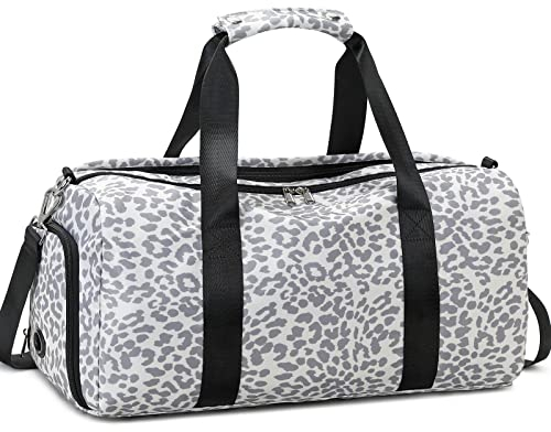 JIANYA Sporttasche, Reisetasche, Sporttasche, Reisetasche, Tanz, Gymnastik, Tasche mit Schuhfach und Nassfach, Leopard/Grau