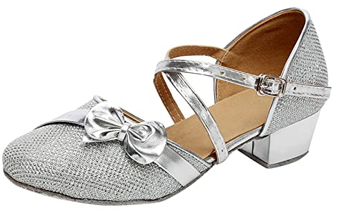 RMBLYfeiye Mädchen Tanzschuhe Prinzessin Schuhe Kinder Latein Schuhe mit Weiche Sohlen Kinder Bow-Knot Glitzer Latein Tango Ballsaal Schuhe