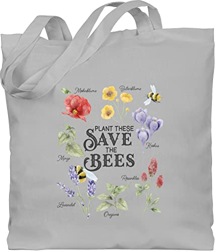 Baumwolltasche - Blumen & Pflanzen - Save the bees - Rettet die Bienen - Unisize - Hellgrau - pflanze bee stoffbeutel plant biene beuteltasche plants lover jute blume jutebeutel flowers