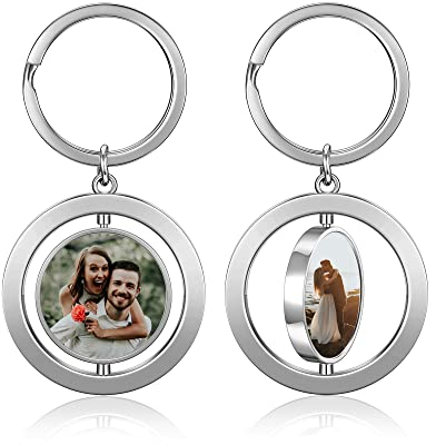 JSDDE Personalisierte Schlüsselanhänger mit Foto Gravur Erkennungsmarke ID Tag Schlüsselanhänger Drehbar Anhänger Charms Keychain Geschenk Idee zum Jubiläum Geburtstag Valentinstag