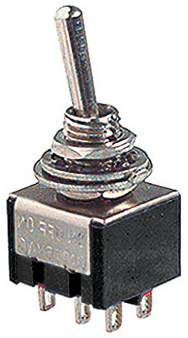 Deviatore bipolare a leva DPDT bipolare ON-OFF-ON con terminali a saldare, foro di montaggio diametro 6mm, 125V 6A