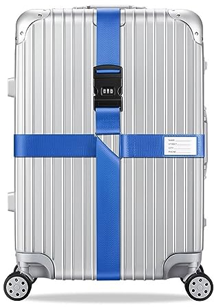 König Design Koffergurt - Zahlenschloss - Verstellbar und Blau - Inklusive Namensschild - Kofferband für Flugreise - Gepäckgurt Kofferband Zubehör