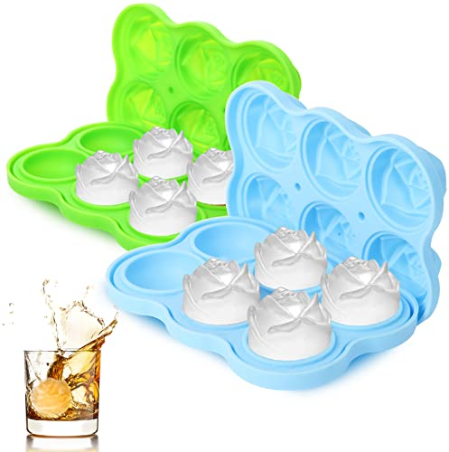 Ice Cube Molds Trays KANGRUI 2pack 6 Cavity Silicone Rose Ice Ball Maker Easy Release Large Ice Cube Form for Chilled Cocktails, Whiskey Bourbon & Homemade Juice (Blue Green)