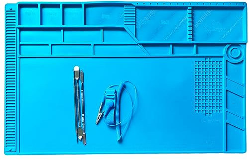 Magnetic Silicone Soldering Mat Larger solder pad 21.6 x 13.8 Inches with Anti-static wrist Strap Repair Mat for Workbench Protenction - Heat Resistant 932°F