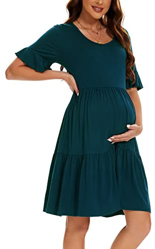 Smallshow Femme Robe Grossesse Manches Courtes Robe de Maternité Teal L