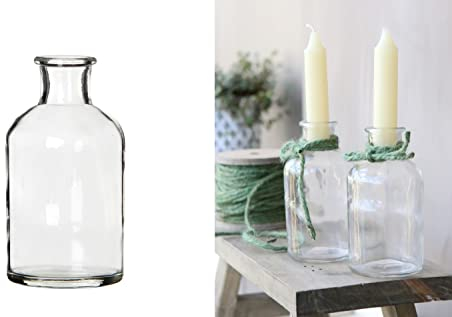 NaDeco Kleine Glasvasen 2 STK. H 12 cm, Ø 7 cm | Kerzenhalter für Dinner-Kerzen | Vintage Design | Traumhafte Hochzeits Deko | Ideal für Trockenblumen im Glas mit Kerzen | Flaschen Kerzenhalter