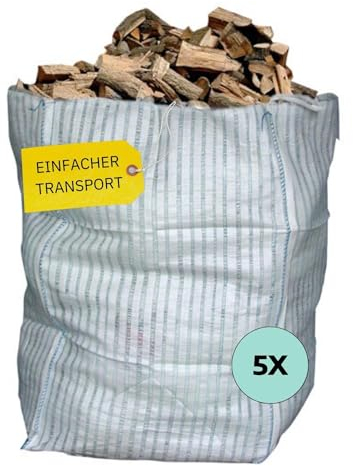 AWOTEX 5 x Big Bag Holz unbeschichtet in 100 x 100 x 165 cm I Big Bag Säcke luftdurchlässig mit geschlossenem Boden I Big Bags mit 900kg Traglast I Baustellen-Zubehör I Holz Big Bag