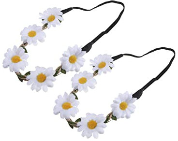 2pcs 5 Flower Headband for Girls Flower Hair Band Sunflower Crown for Women Headbands for Women Daisy Scrunchies for Girls Bridal Hair Accessories White Bride Sun Flower Bohemia
