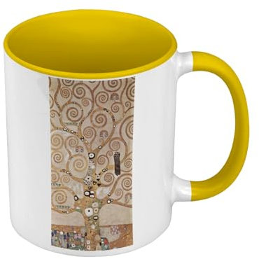 Mug de Couleur Qualité Premium Jaune - Gustave Klimt/L'Arbre de Vie - Tasse avec anse et intérieur de couleur