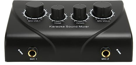 Karaoke Mixer, Professional Plug and Play Audio Sound Mixer with 2 Mic Inputs, Rotation Control, Music Volume Control, 2 Mic Microphone Pre Amplifier Karaoke Sound Mixer (UK Plug)