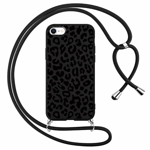 Foonary Funda con Cuerda para Apple iPhone X/Apple iPhone XS 5,8, Carcasa Ultrafina Silicona Aesthetic Case con Ajustable Collar Correa de Cuello Cordón Antigolpes Cover para iPhone X XS, Leopardo