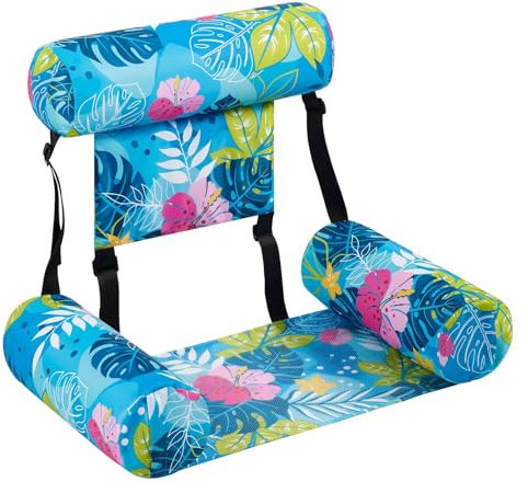 WERNNSAI Pool Chair Float - Inflatable Pool Float for Adults Blue Plants Floating Pool Chair Lounge Adjustable Fabric Pool Float Hammock for Swimming Pool Beach Lake Summer