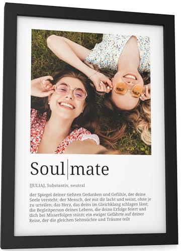 Papierschmiede® Soulmate Geschenke personalisiert mit Foto und Namen DIN A5 (15x21 cm) Rahmen wählbar fertig gerahmt, Definition Persönliches Bild Geschenk zu Weihnachten, Geschenk zu Geburtstag