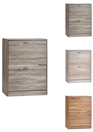 Jardin202 - Zapatero de Madera con Dos Cajones– Armario Almacenamiento Abatible para Recibidor – Mueble Auxiliar | Madera Ceniza