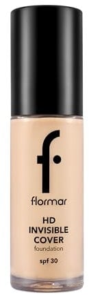 Flormar HD Invisible Cover Foundation-HD Make-up mit cremiger Textur & SPF30–Flüssige Foundation für ein natürliches Finish– Feuchtigkeitsspendend, langanhaltend & anpassbar– 40 Light Ivory Np