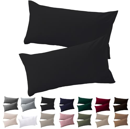 Soifox Kissenbezug 30x50 2er Set - Schwarz kopfkissenbezug Für Kissen 30 x 50 cm 100% Mikrofaser Resistent und Hypoallergen Kissenbezüge mit Reißverschluss