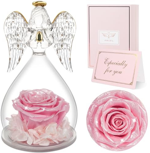Sunia Rose Eternelle Cadeau Maman, Fleur Eternelle avec Ange Figurine, Cadeau Anniversaire Femme, Ange Rose Eternelle pour Maman, Cadeaux Mamie Original, Cadeaux Noel, Saint Valentin, Fete des Meres