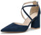 Women's Court Shoes Block Heels Pointed Toe Sandals Ankle Strap Pumps Platform Shoes Ladies Suede Pump Chunky Heels Blue