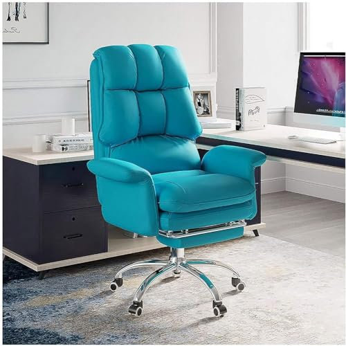 XIAGJAO Chefsessel für gewerbliche Zwecke, drehbar, mit hoher Rückenlehne, moderner Drehstuhl aus PU-Leder, mit Fußstütze, Bürostuhl (Farbe: Blau)