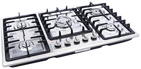 CLEADONG Gaskochfeld 5 Flammig Einbauherd 34 Zoll Edelstahl Mit 5 Düsen Und 5 Topflappen Für Erdgas/LPG 86 * 50cm