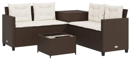 vidaXL Gartensofa in L-Form, Ecksofa mit Tisch Kissen, Sitzgruppe für Garten Terrasse Balkon, Gartenmöbel Sofagarnitur, Braun Poly Rattan