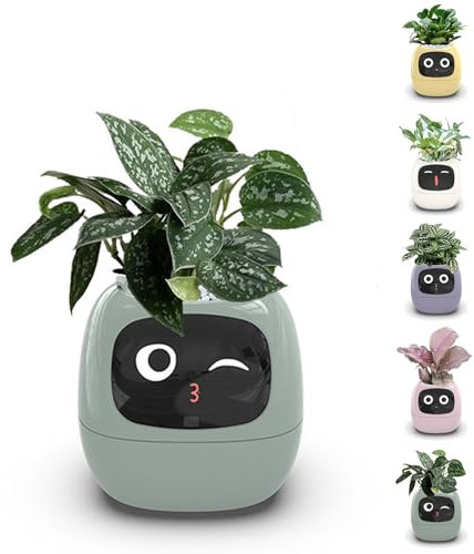 Plantagotchi Smart Plant Pot, Ai Smart Planter, Lazy Automatic Water-Absorbing Flowerpot, Smart Pet Planter Robot Guidance On Plant Care With Emoji, for Indoor Decoration, Gift (Green)