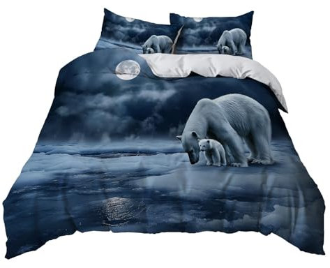 YBRAVO Blau Bettbezug Sets 155x220 cm Tier Eisbär Bettwäsche Set Mikrofaser Bettbezug Dekorative 3 Stücke Bettwäsche mit 2 Kissenbezug für Jungen Mädchen Schlafzimmer