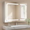 STARLEAD Bathroom-Mirror-Cabinets-with-LED-Lights 800 x 600 mm, Bathroom-Cabinets-with-Mirror 3 Colors Dimmable, Defogger, IP44 LED-Bathroom-Wall-Cabinets with Shaver Socket, Double Door, White