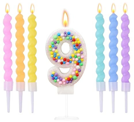 Ovaletta Regenbogenball Geburtstagskerzen Zahlen 9, Kerzen Geburtstag, Bunte Geburtstagskerze, Geburtstagskerzen für Torte, Kerze 9, Kerzen Zahlen (mit 6 Stücke Bunte Geburtstagskerzen für Torte)