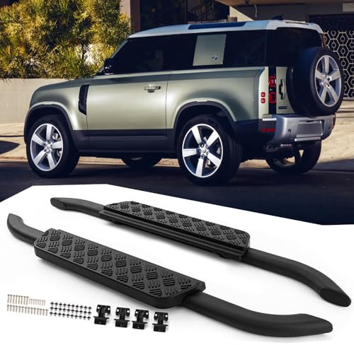 2 Stück Trittbrett für Land Rover Defender 90 2020–2025 Aluminium-Pedal-Seitenstufe, schwarzes Zubehör (mit Halterungen)
