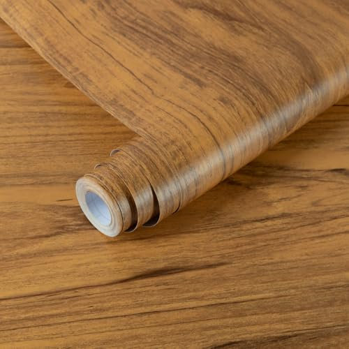 Decoroom Sticky Back Plastic Roll Wood Effect Vinyl Wrap Self Adhesive 30X200cm Light Brown Grain Peel and Stick Wallpaper Contact Paper Waterproof Film Cover Cupboard Countertop Furniture Stickers