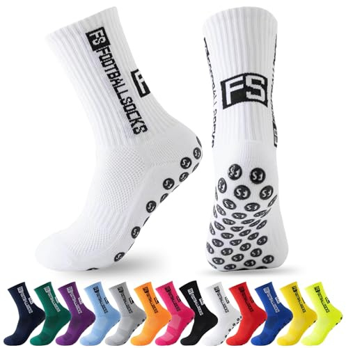 MPXEAVG 3 Paare Socken Fussball, Grip Socken Fußball, Fußballsocken Herren Damen, Rutschfeste Sportsocken für Fussball Basketball Laufen(Weiß)