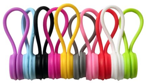 10 Pezzi Fascette Magnetiche Riutilizzabili in Silicone Organizer Riutilizzabili Gestore Cavi USB per Ufficio Scuola Casa Fascette Cavi(Multicolore)