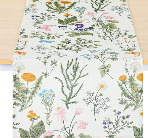 Mabor Outdoor Wetterfest Tischdecke，183x33cm Blumen Tischläufer Outdoor Wetterfest Garten Tischläufer Sommer Abwaschbar für Drinnen Esszimmer Teeparty Hochzeit Dekoration