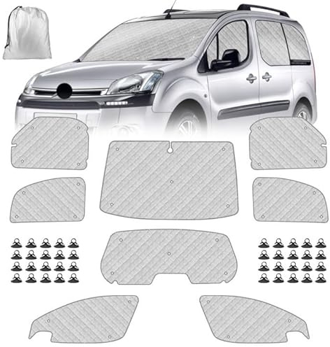Parasol para Parabrisas Coche Compatible con Citroen Berlingo 2008-2018, Juego de 8 Plegables Parasoles para Interior Coche, Alfombrillas Térmicas Internas con Bolsa de Almacenamiento