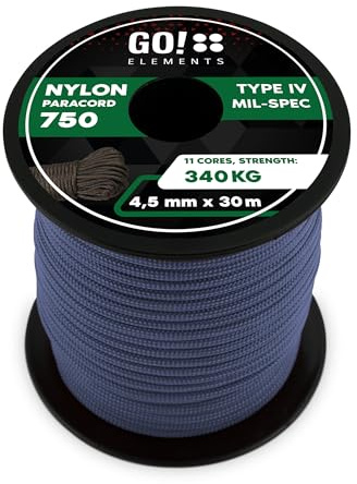 GO!elements Paracord 750 Tipo IV | Corda in Nylon 100% Resistente e Estremamente Stabile | ø 4,5 mm - 11 Nuclei - Max. 340 kg | Corda Multifunzionale e reepsnoer per Sopravvivenza, Campeggio