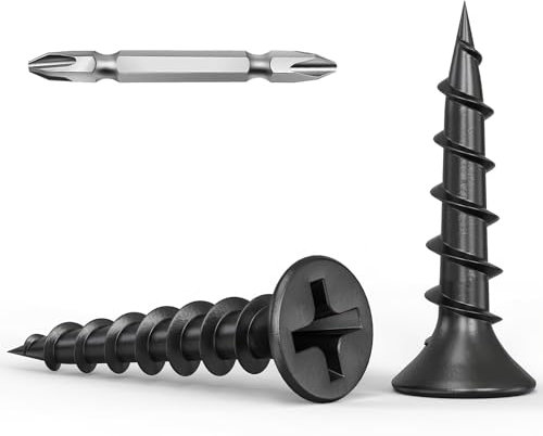 Wavanta 3.9 x 20mm Drywall Screws Coarse Thread Black Phosphate Bugle Head Phillips Drive with Bit, Black Wood Screws for Drywall Sheetrock, Wood and Furniture, Pack of 200